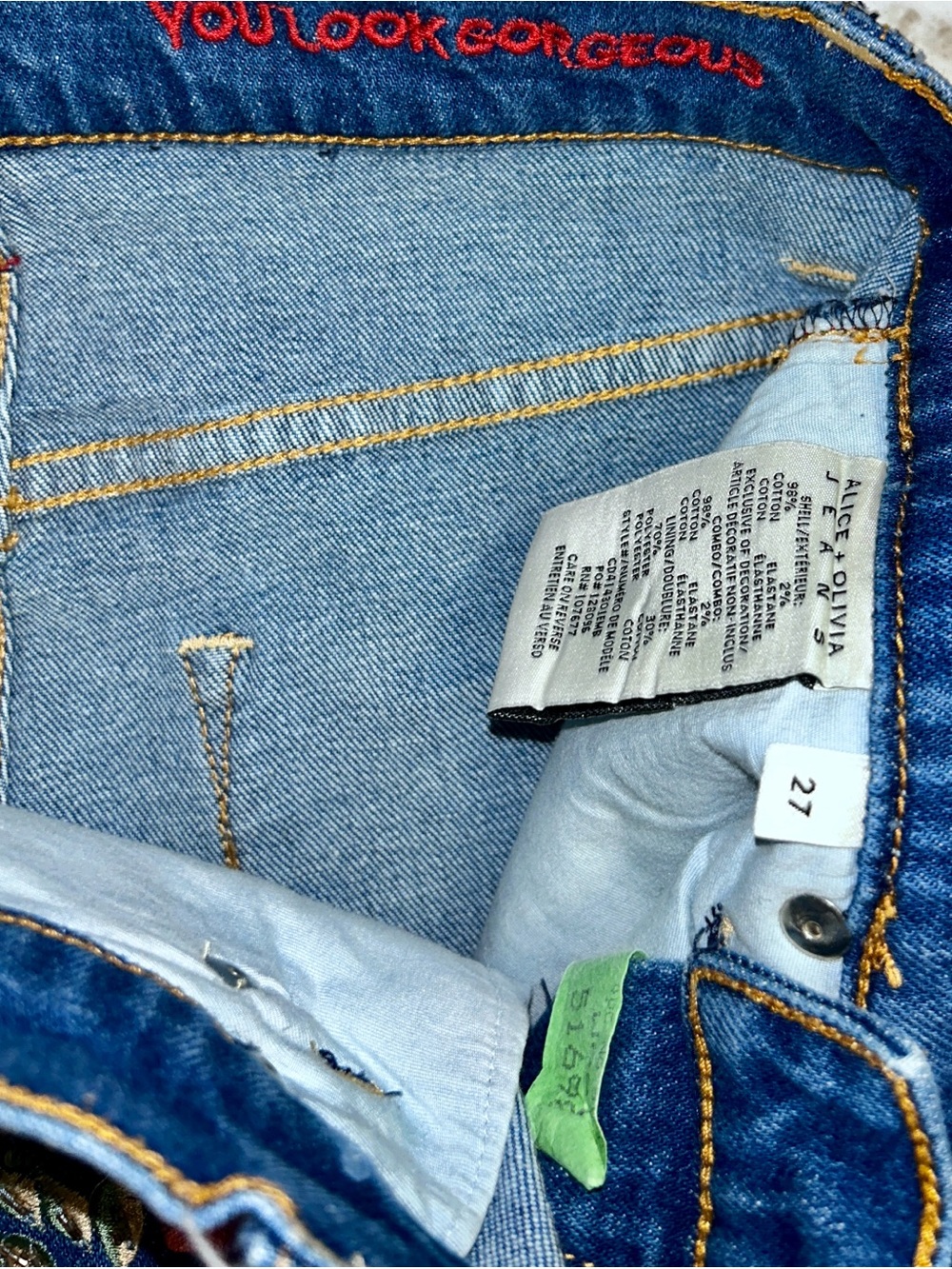 Alice + Olivia ~ Size 27 ~ Blue Denim W/ Multi-Colors Embroidery Floral Jeans - Picture 16 of 16